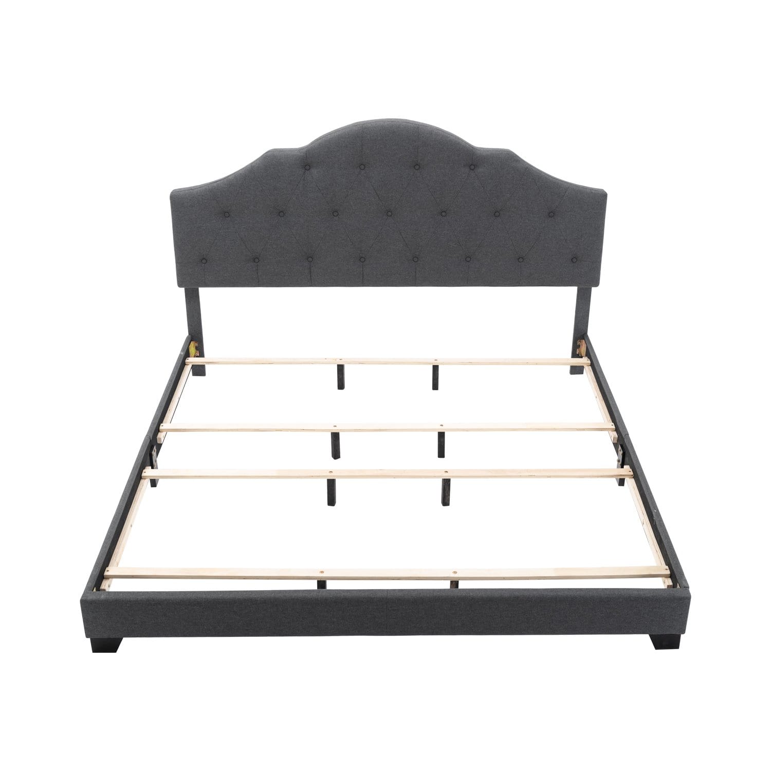 Tufted Solid Wood and Upholstered Bed