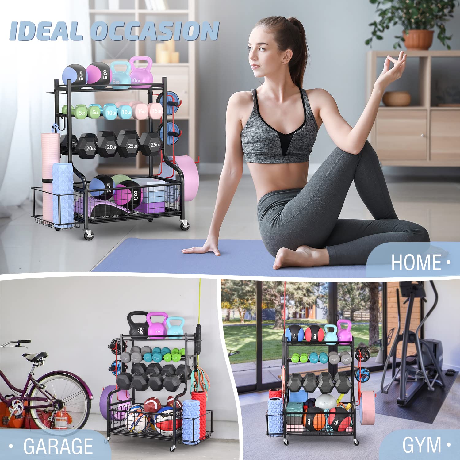 Heavy-Duty Yoga Mat Dumbbell Storage Rack Basket With Rolling Wheels –  Avionnti