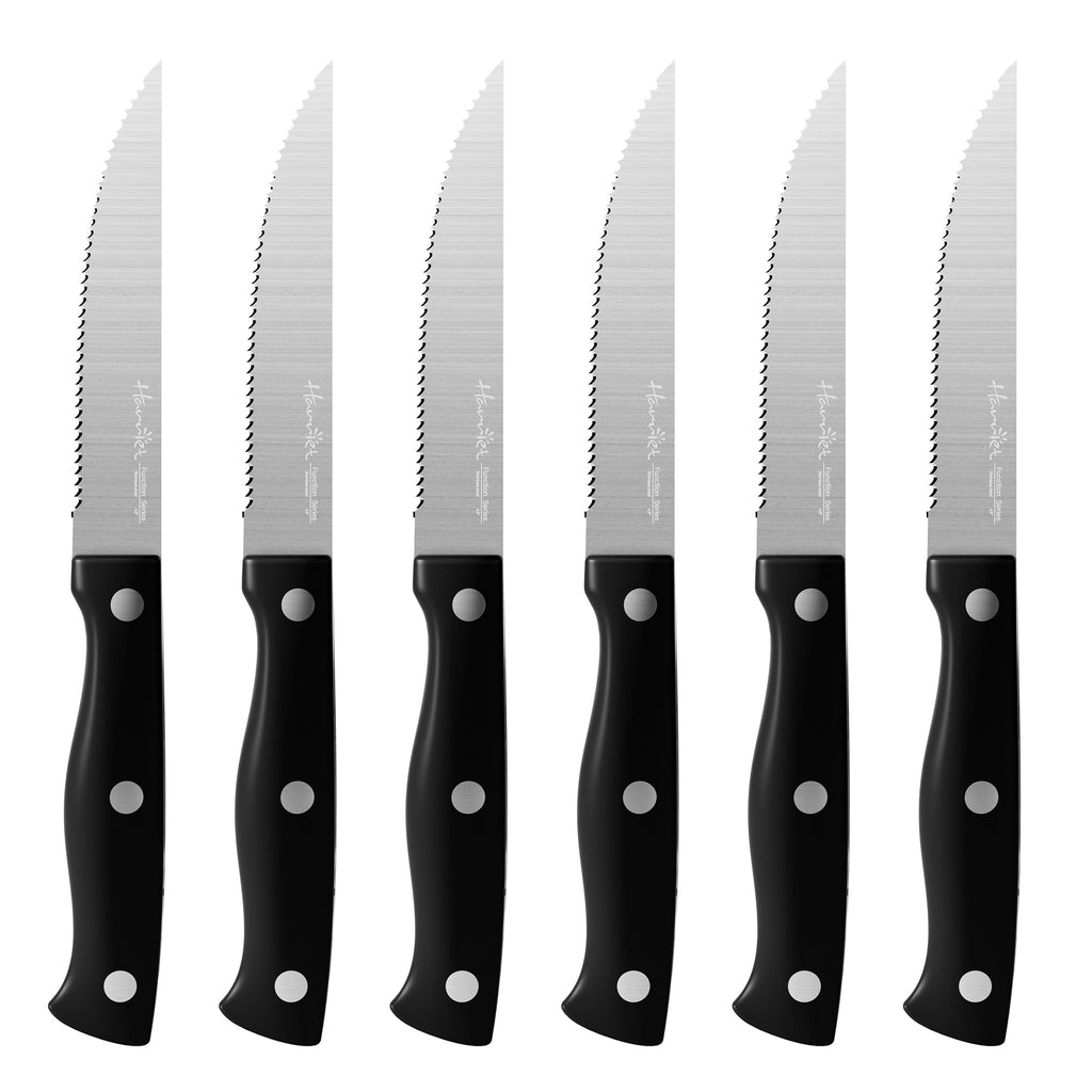 Harriet Steak Knife Set, Serrated Steak Knives Set of 6, Full Tang German Stainless Steel Steak Knives, White