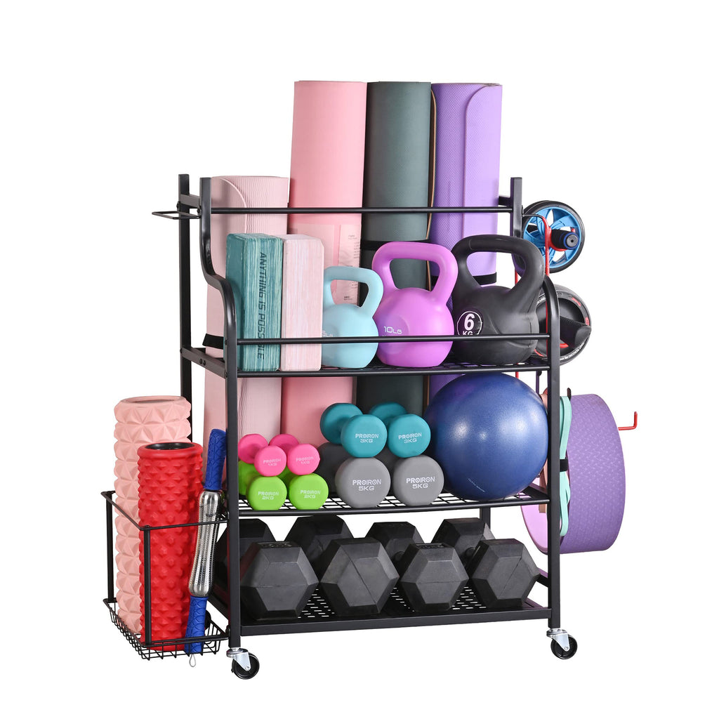 Ltmate 3- Tier Yoga Mat Home Gym Storage Rack, Black