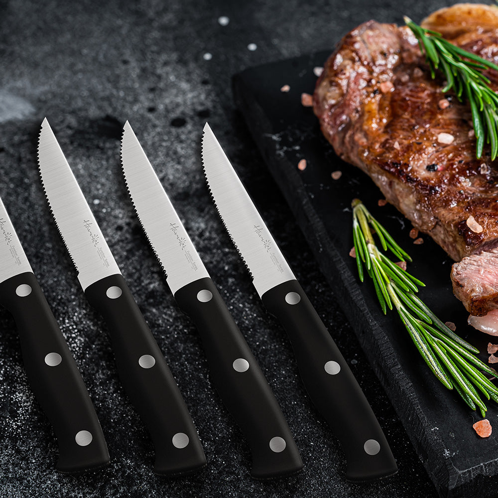 dearithe Steak Knives Set of 24, Black Full-Tang and Triple Rivet