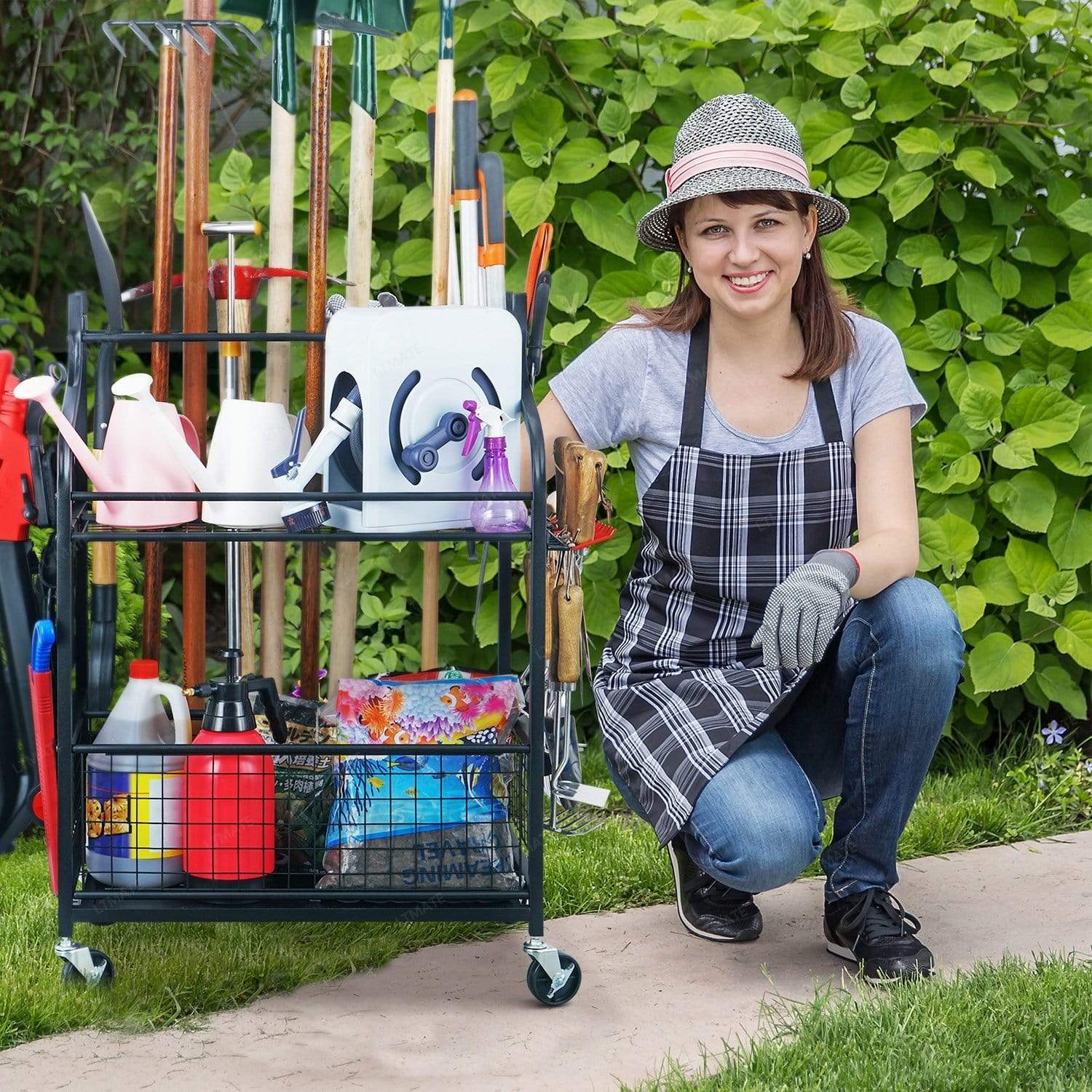MTL Garden Tool Organizer, Garden tool stand for Garage-Yard Tool Racks  with Wheels