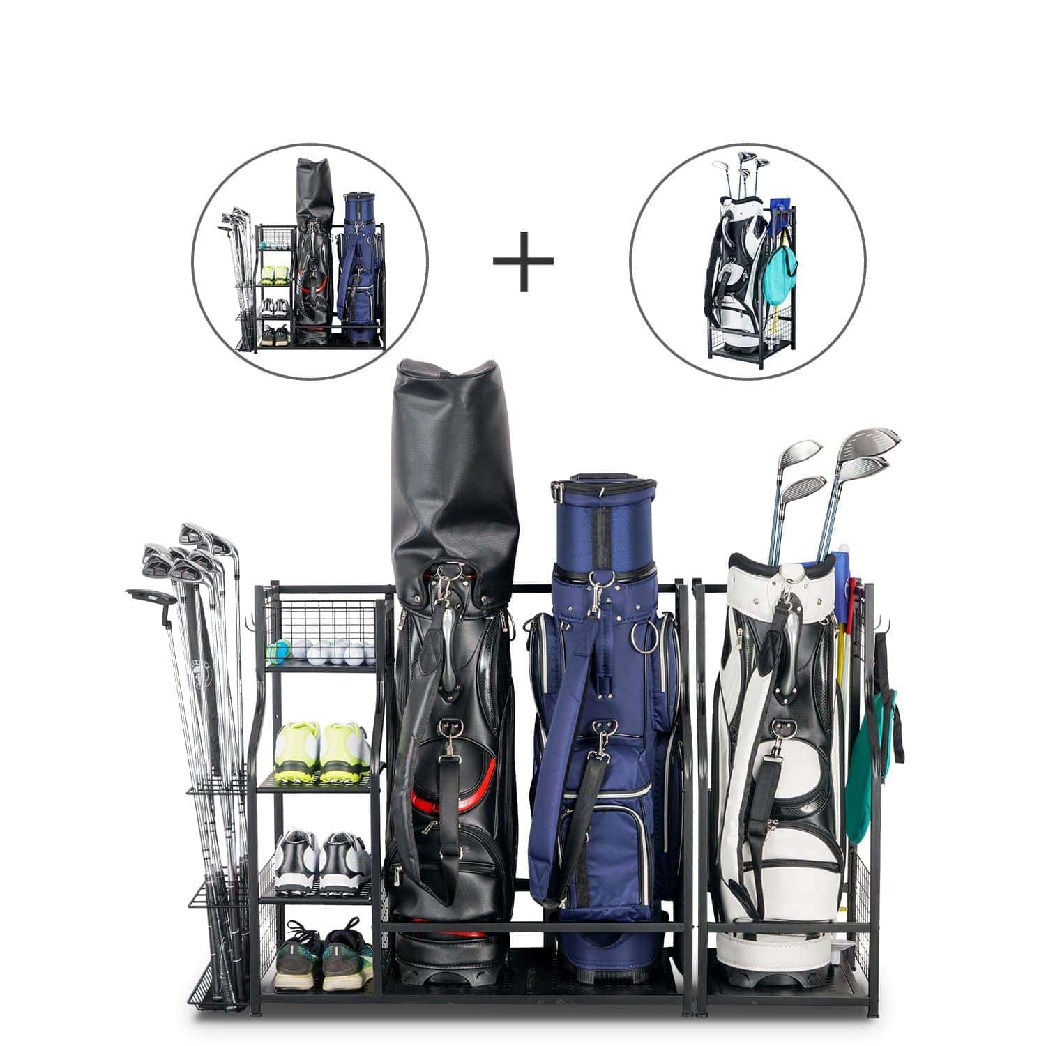 Mythinglogic 3 Bag Golf Organizer, golf organizer for garage, Heavy Duty  Golf Rack