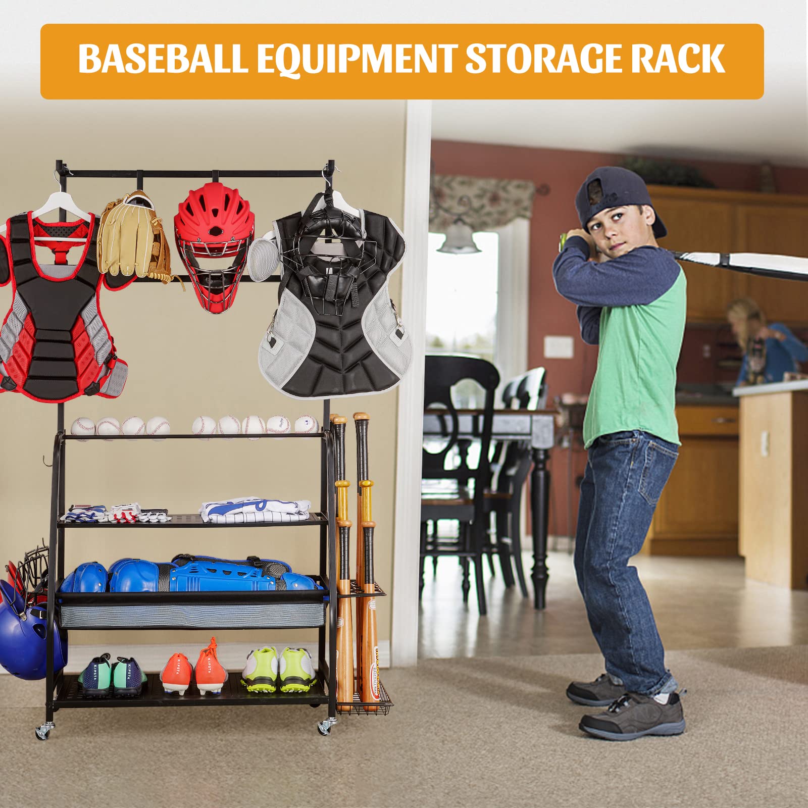 PLKOW Baseball Equipment Storage Shelves, Sport Storage Organizer