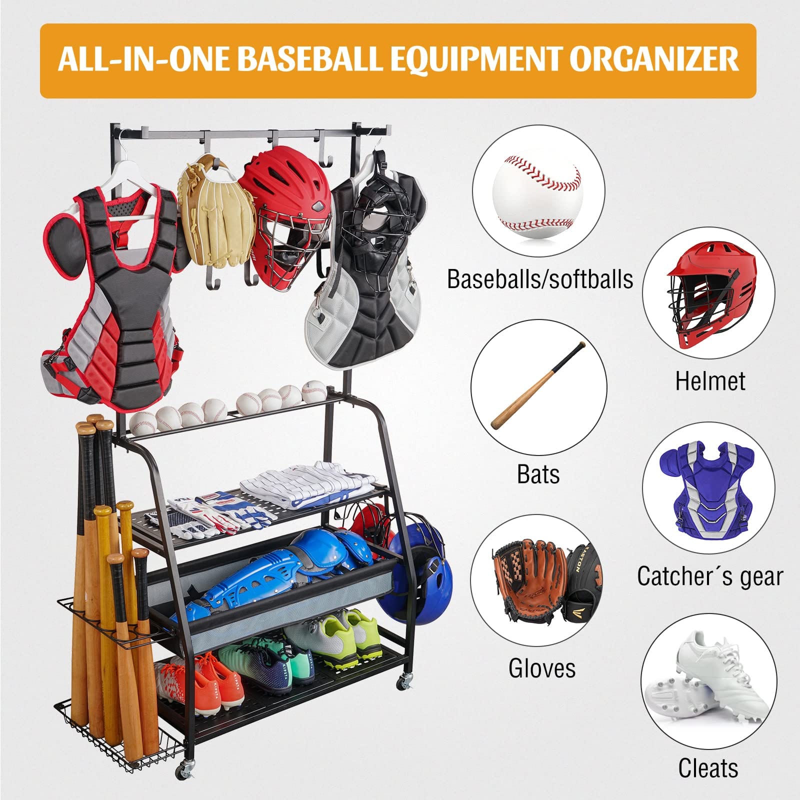 PLKOW Baseball Equipment Storage Shelves, Sport Storage